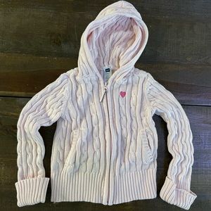 Blush pink hooded cable knit zip up sweater by GAP